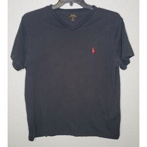 Men's Polo Ralph Lauren Size Large Black Short Sleeve V Neck 100% Cotton Shirt